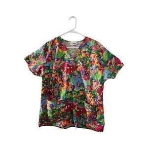 Life Scrub top L jungle animals giraffe